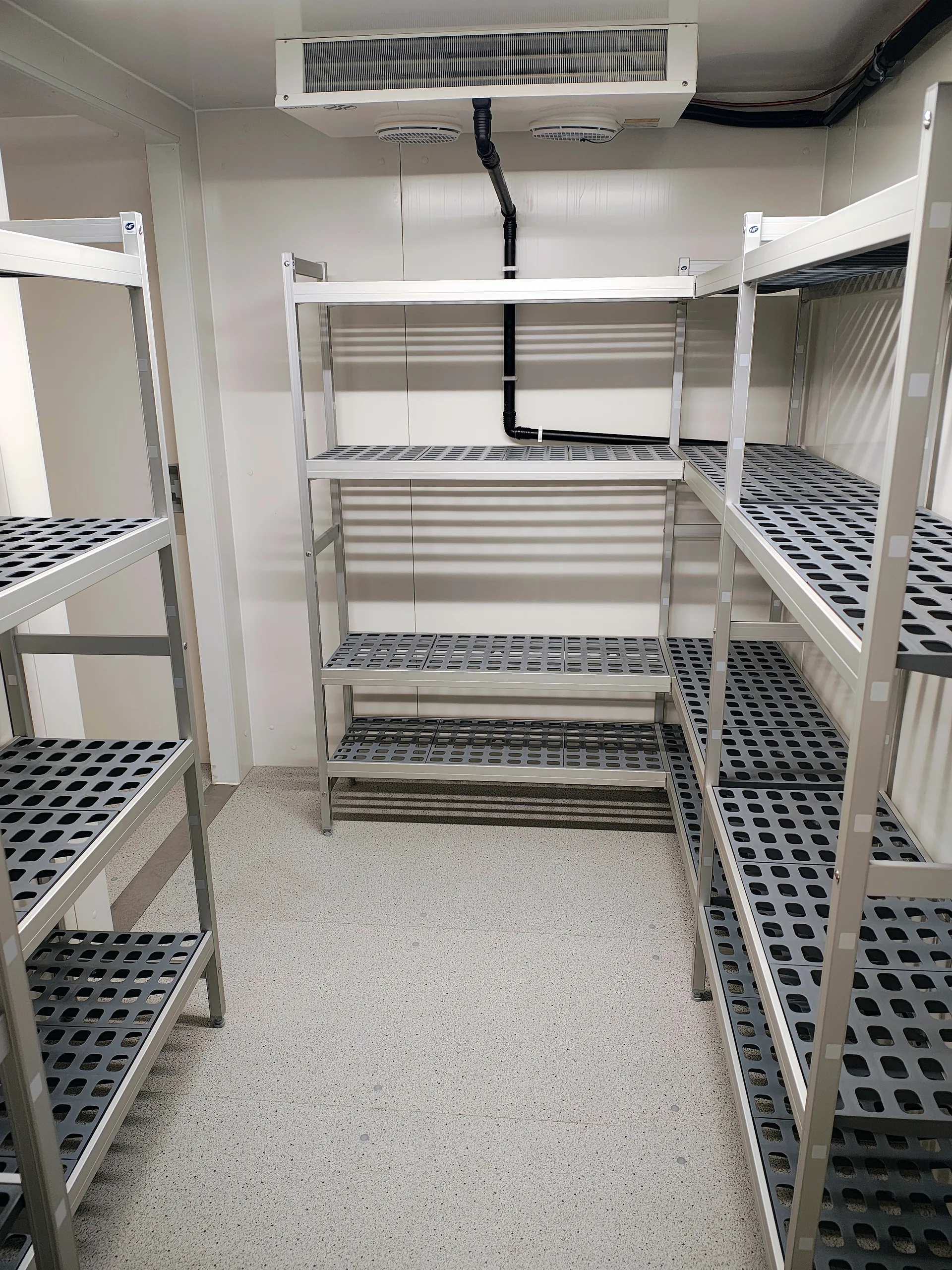 Chambre froide professionnelle propre et équipée de rayonnages